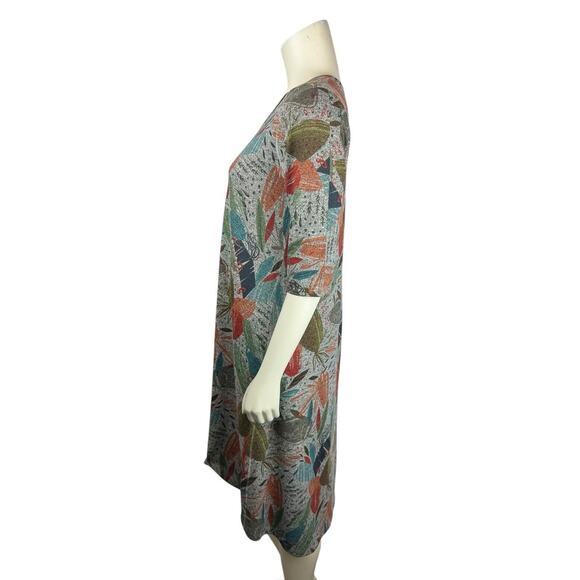 INOAH Abstract Print Half Sleeve Dress Size L Gray Swing Flare Art to Wear Large - Picture 3 of 13